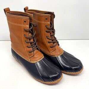 Lands End Duck Boots Brown Leather Rubber Lace Up Steel Shank Women's Size 8
